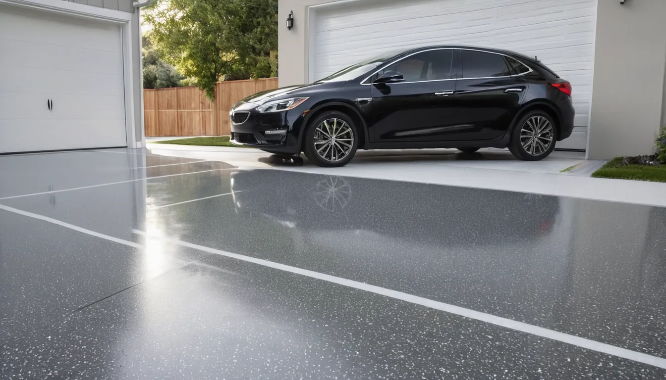 Finished polyaspartic garage floor with a gray flake finish in a St. Paul home